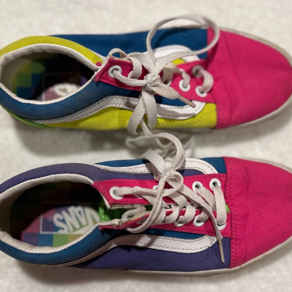 Vans Pink, Blue, and Yellow Sneakers